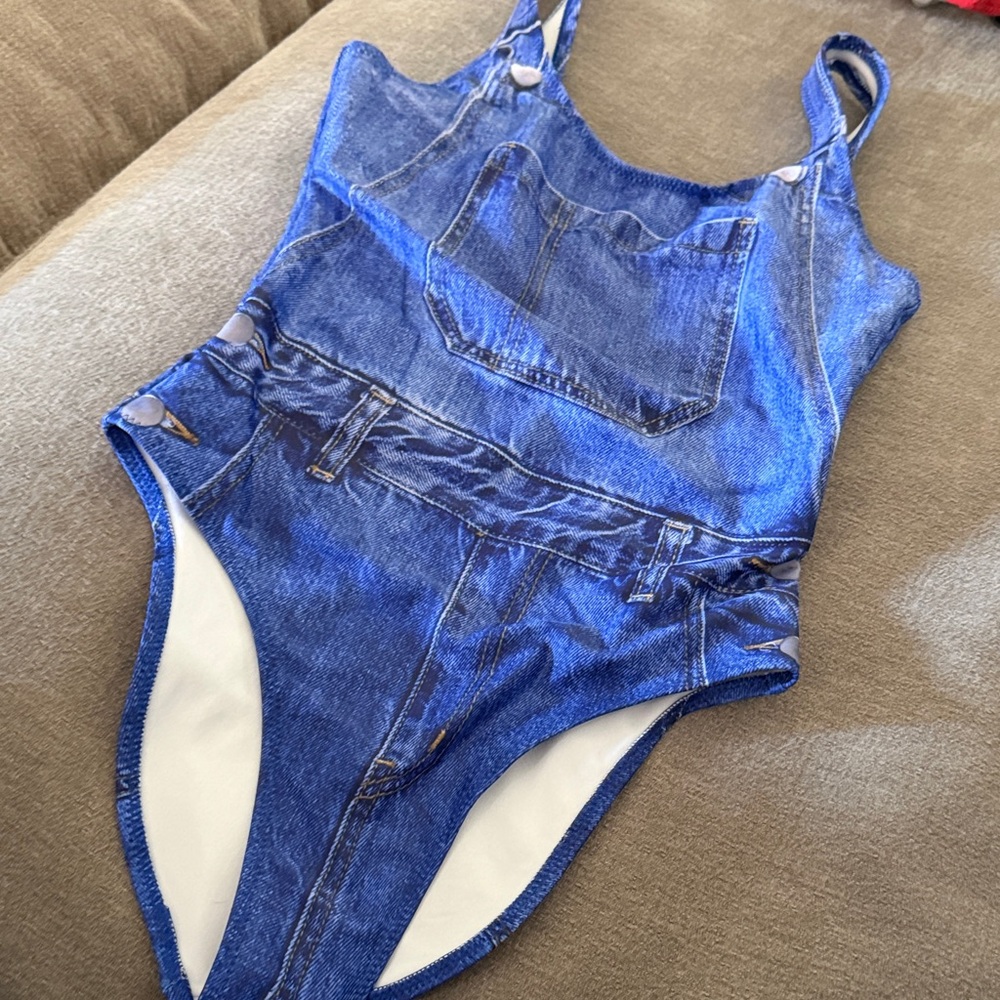 Blue Denim Jean Print Swimsuit